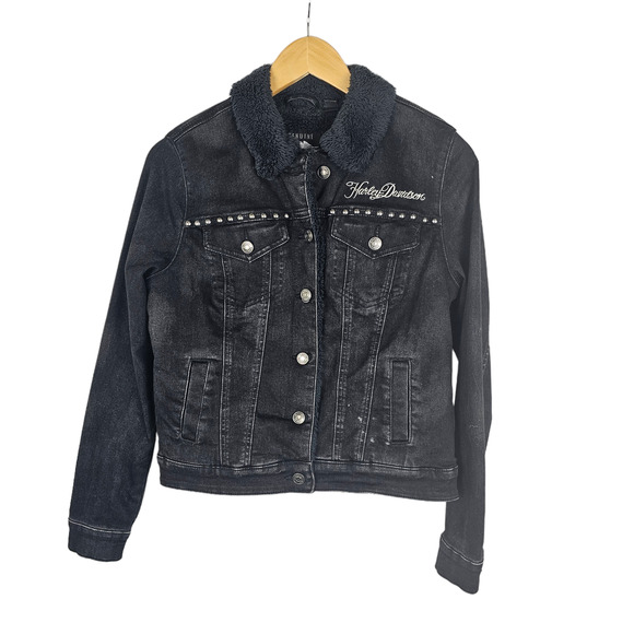 Harley-Davidson Jackets & Blazers - Harley-Davidson Sherpa Fleece Lined Denim Jacket Black S
